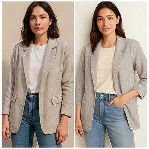 Old Navy Grey Striped Linen Blend Oversized Blazer Jacket 2X